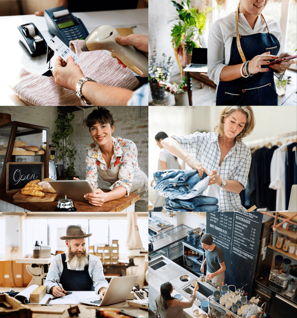 Picture of a collage of small businesses being successful.